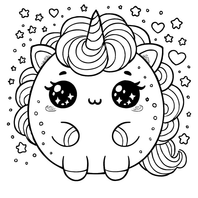 Sample coloring page from the Mini Pack - a cute kawaii unicorn character