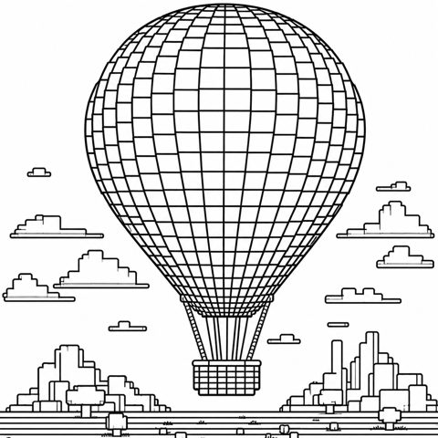 Voxel hot air balloon coloring page