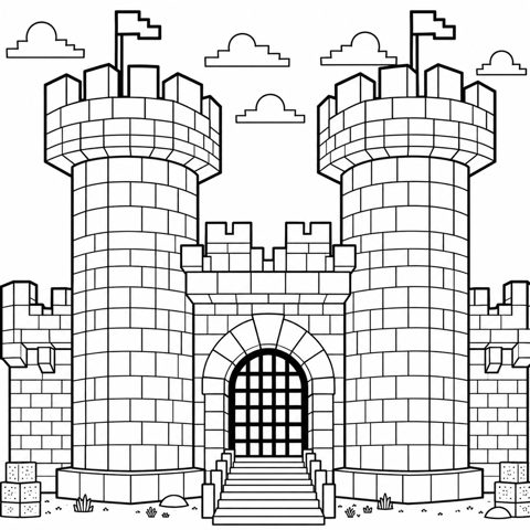 Voxel castle coloring page