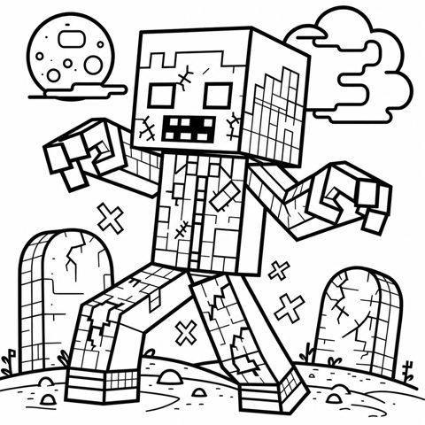 Voxel zombie coloring page
